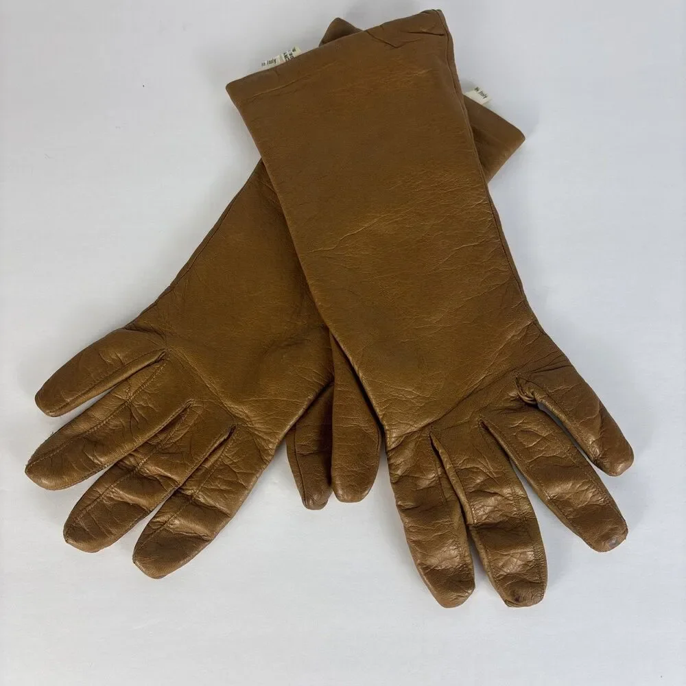 Stix Baer & Fuller Women's Lined Leather Gloves Size 7 Past Wrist Mid Length